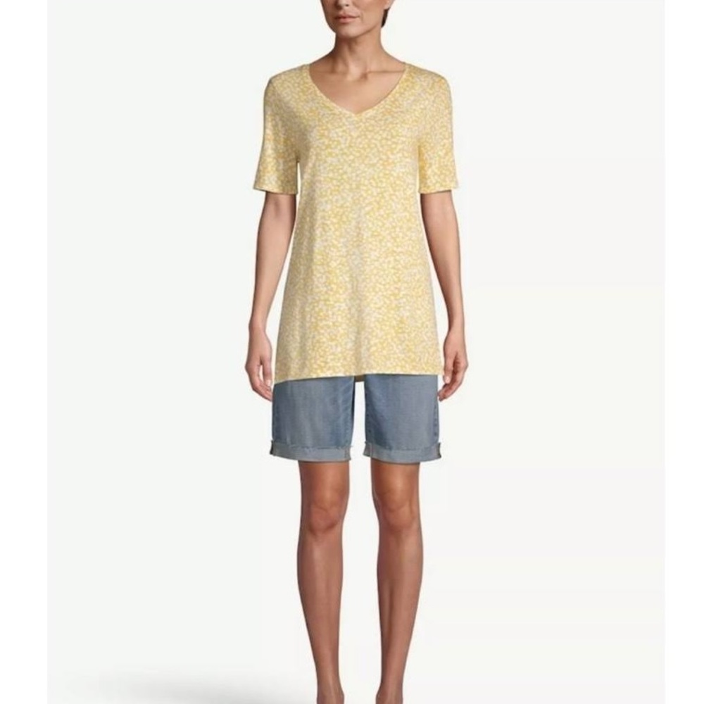Chico’s Cotton Side Slit Elbow Golden Honey Dot Tee Size Chico’s 4 Women’s 20/22 - Picture 3 of 9